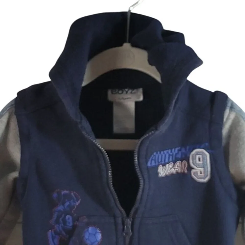 Boyz Wear by Nannette Varsity Jacket Blue Size 18M Hood Full Zip 2 in 1 Vest
